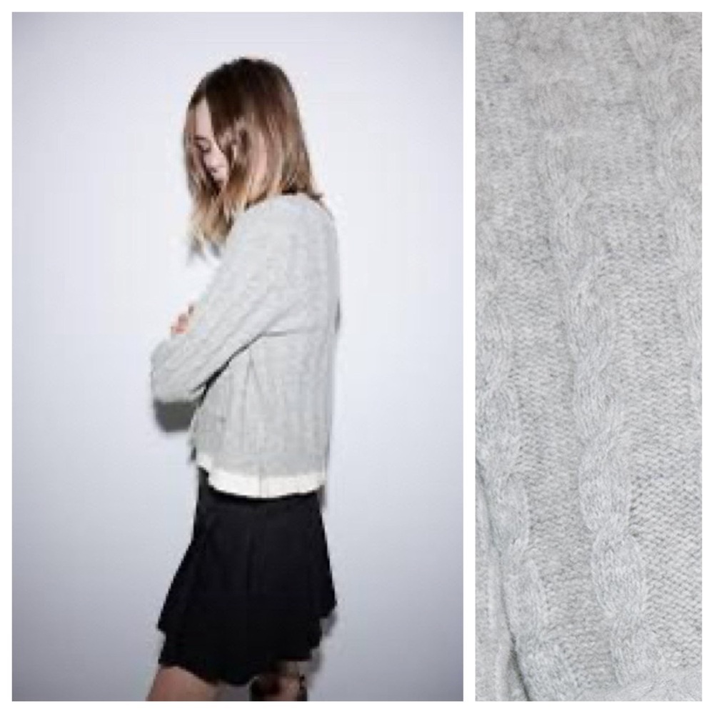 NWT. Zara Grey 100% Wool Cable-Knit Cardigan with Trims. Size L. - Picture 5 of 12